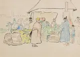 Mary Swanzy, Czechoslovakian Fruit and Vegetable Market, crayon on paper