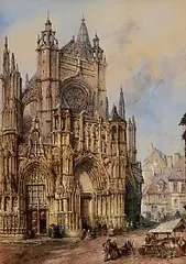 Thomas Colman Dibdin, Caudebec Cathedral, en-Caux Normandy, 1879, watercolour on paper