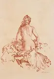 Sir William Russell Flint British, Female Nude, conte drawing on paper