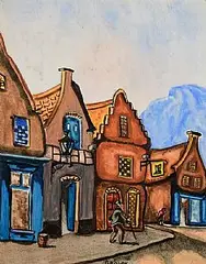 Christy Brown, Village Stroll, watercolour on paper