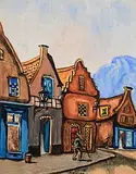 Christy Brown, Village Stroll, watercolour on paper