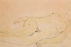 Patrick Swift, Reclining Nude, 1977, pen, ink and wash on paper