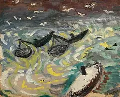 Fishing Off Clogherhead by Nano Reid, oil on board, sold Oct 2024