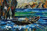Liam O'Neill, The Currach Men, oil on canvas board