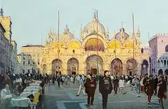 Cafe Florian, Piazza San Marco, Venezia by Cecil Maguire, 2000, oil on board, sold Oct 2024