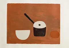 William Scott, White Bowl, Black Pan on Brown, 1970, screenprint in colours on wove - number 60 from an edition of 100 - published by Leslie Waddington Prints, London