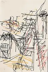 Frank Auerbach German-British, To the Studios, 1982, crayon and felt tip pen on paper