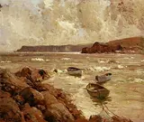 James Humbert Craig, Boats Off Fairhead, oil on board