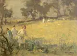 Frank McKelvey, Gathering Wild Flowers, oil on canvas