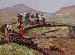 Achill Island, Co. Mayo (Figures on the Bog) by Letitia Marion Hamilton, oil on board, sold Oct 2024