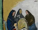 Elizabeth Rivers, Three Keeners, Inis Mor, Aran, oil on canvas laid on board