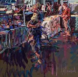 Arthur K. Maderson, Study, Le Market de Nuit, Le Vigan, France, mixed media on board