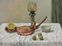 Still Life on Tabletop by Hilda van Stockum, oil on board, offered Oct 2024