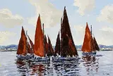 Ivan Sutton, Becalmed Galway Hookers, Carraroe, oil on canvas board