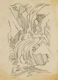 Mainie Jellett, Flowing Falls, pencil on paper