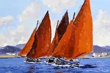 Ivan Sutton, Hookers, Roundstone Bay, oil on canvas board