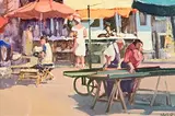 Late in the Day, Campo de Fiori, Rome by Cecil Maguire, oil on board, sold Jul 2024