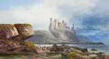 James Brennan, Animated Coastal View, Cliffside Ruins Beyond, oil on canvas board