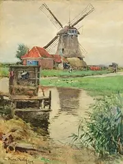 Harry Scully, Riverscape with Windmill, 1909, watercolour on paper