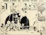 William Heath Robinson, Paper Making at Thomas and Green, ink on tracing paper