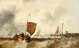 19th Century Continental School, Sailing in Rough Seas, oil on canvas