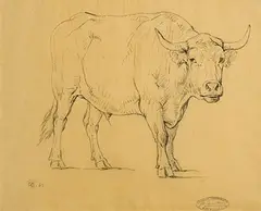 The Bull by Eugène Verboeckhoven, 1862, pencil on paper, sold Jul 2024