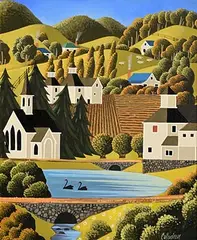 George Callaghan, Peaceful Village, acrylic on board