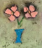 Colin Flack, Pink Flowers in a Vase, oil on board