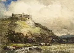 Wycliffe Egginton, Cattle Grazing Below a Castle, watercolour on paper