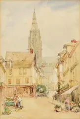 Street Market Scene by William Bingham McGuinness, watercolour on paper, sold Jul 2024