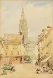 William Bingham McGuinness, Street Market Scene, watercolour on paper