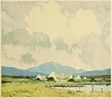 Paul Henry, Thatched Cottages by the Lake, print