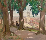 Letitia Marion Hamilton, View Across A Mediterranean Town, Possibly Menton, oil on canvas