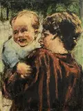 William Conor, Motherhood, wax crayon on paper