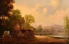 William Sadler II, Soldiers and Figures with Castle in the Background, oil on board