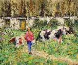 James S. Brohan, Milking Time, Summer Evening, oil on canvas