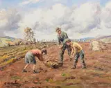 Gathering Spuds by Charles McAuley, oil on canvas, offered Jun 2024