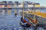 Ivan Sutton, Galway Hookers, Low Tide, The Claddagh, Galway City, oil on canvas board