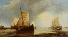 James Webb British, Coastal Scene with Shipping, 1874, oil on canvas