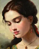Ken Hamilton, Girl with the Ruby Earrings, oil on board