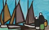 Shawlies by the Shore by Markey Robinson, gouache on card, offered Jun 2024