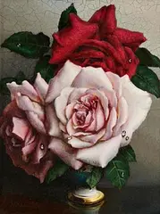 Irene Klestova, Red, White and Pink Roses, oil on board