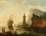 Claude Lorraine, Mediterranean Port, oil on canvas