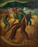 Arthur Armstrong, Cutting the Corn, oil on board