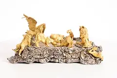 José-Maria David, Centrepiece - Group of Animals Around The Watering Hole, bronze (gilt and silvered) - number 2 from an edition of 8