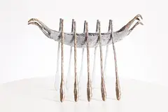 John Behan, Oar Boat with Six Swans, bronze