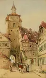 William Bingham McGuinness, City Street Scene, watercolour on paper heightened in white