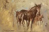 Patrick Copperwhite, Mare and Foal, oil on board