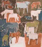 Julie Poulsen, The Herd, oil on canvas laid on board