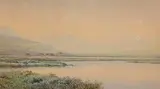 Albert Hartland, Cattle Grazing in the Mist, watercolour on paper